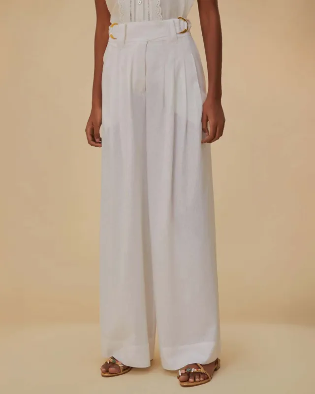 Off-White Linen Low Waist Pants sold by ban.do