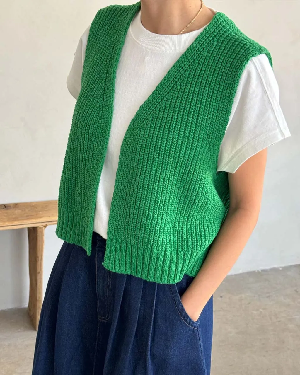 Granny Cotton Sweater Vest - Green Pepper sold by ban.do