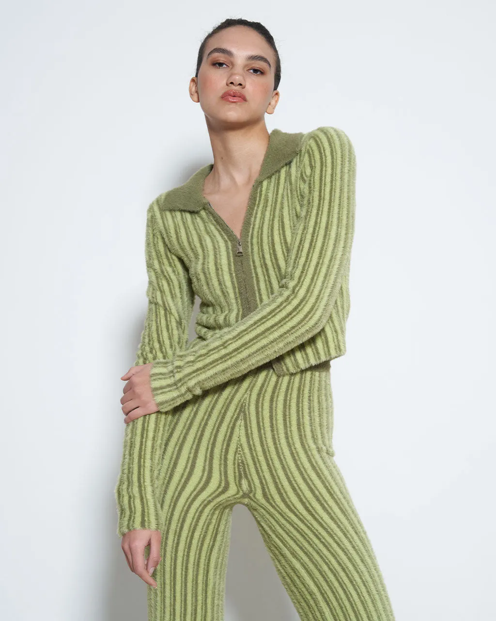 Arcade Knit Top - Fuzzy Green Stripe sold by ban.do