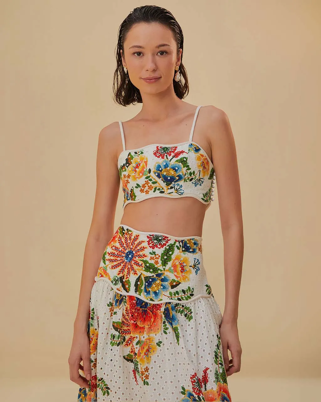 White Delicate Garden Sleeveless Crop Top sold by ban.do