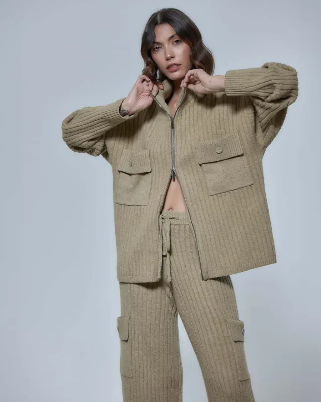 Raven Knitted Zip Up Cardigan - Biscuit sold by ban.do