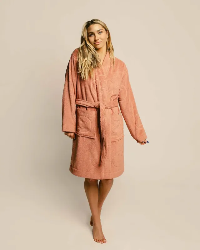 Poolside Smiley Terry Bathrobe - Terra Cotta sold by ban.do