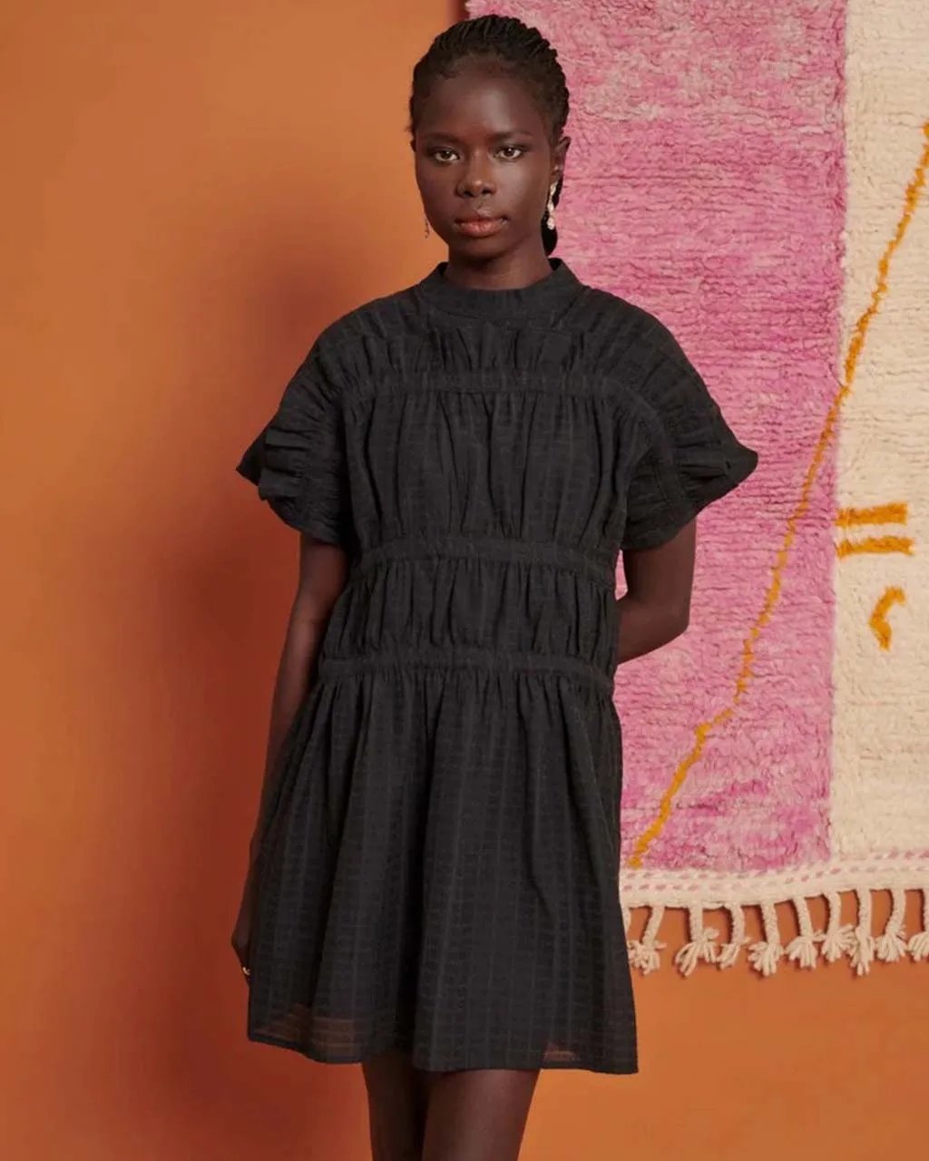 Yasmin Ruched Mini Dress - Coal Black sold by ban.do