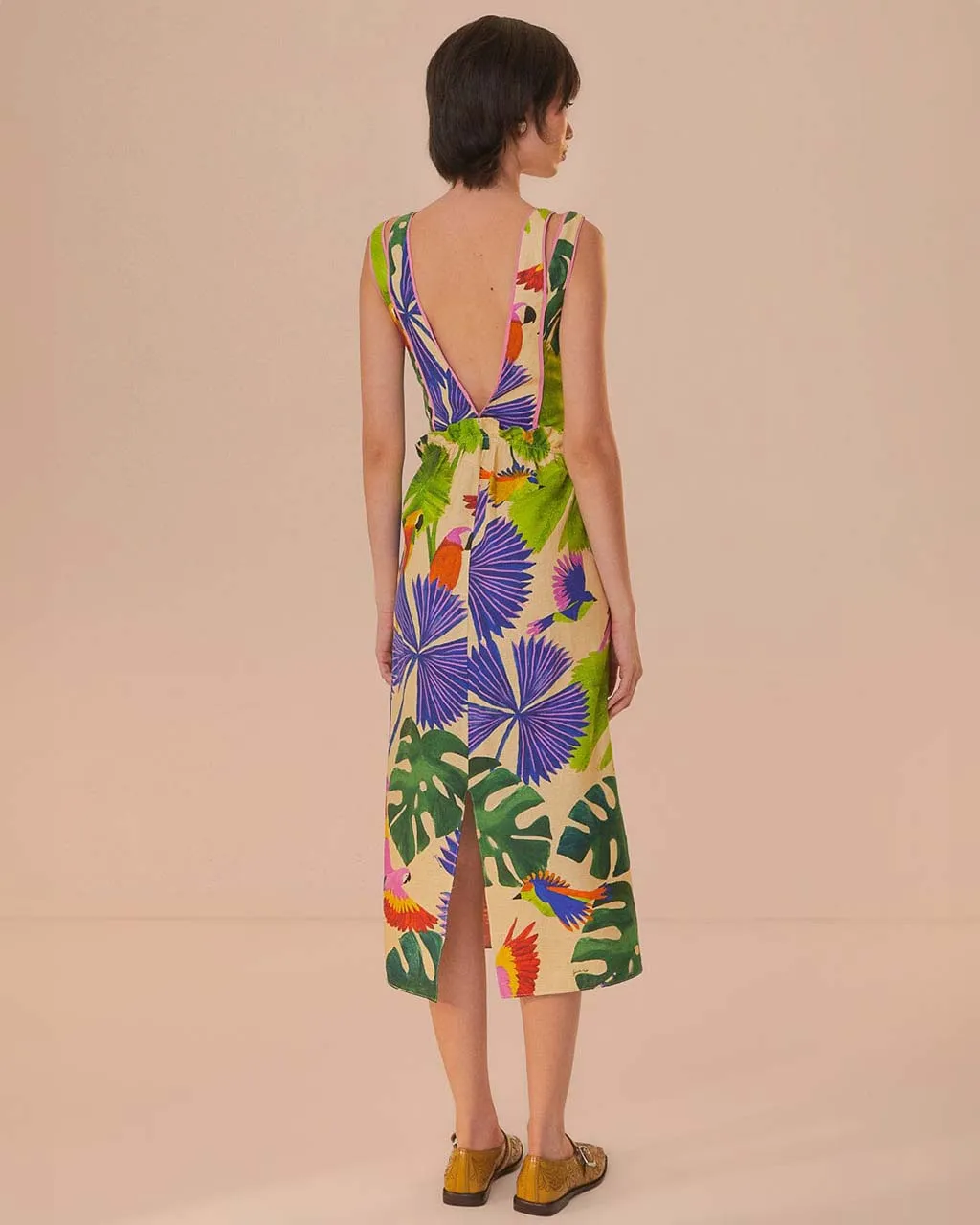 Sand Macaw Jungle V Neck Midi Dress sold by ban.do product image thumbnail 2