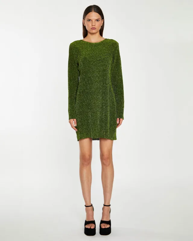Green Glitter Plisse Mini Dress sold by ban.do