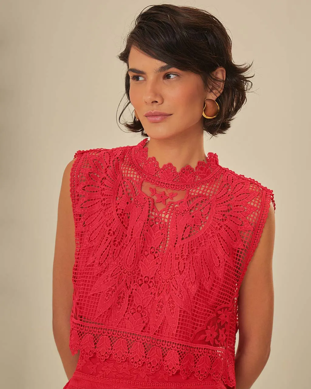 Red Toucan Guipure Sleeveless Top sold by ban.do