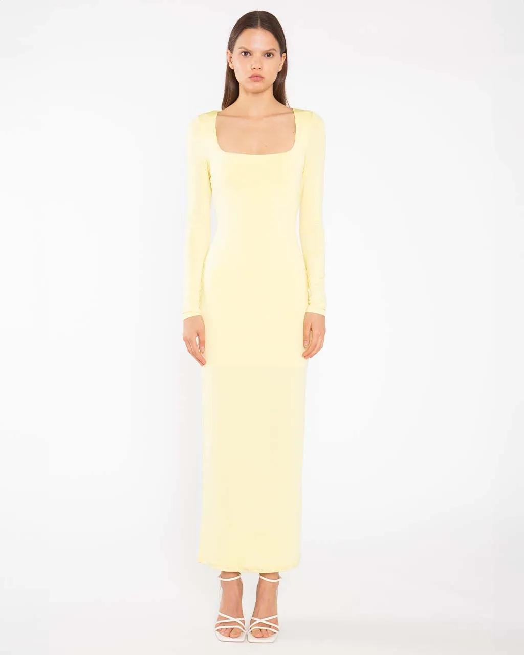 Lemon Yellow Square Neck Maxi Dress sold by ban.do