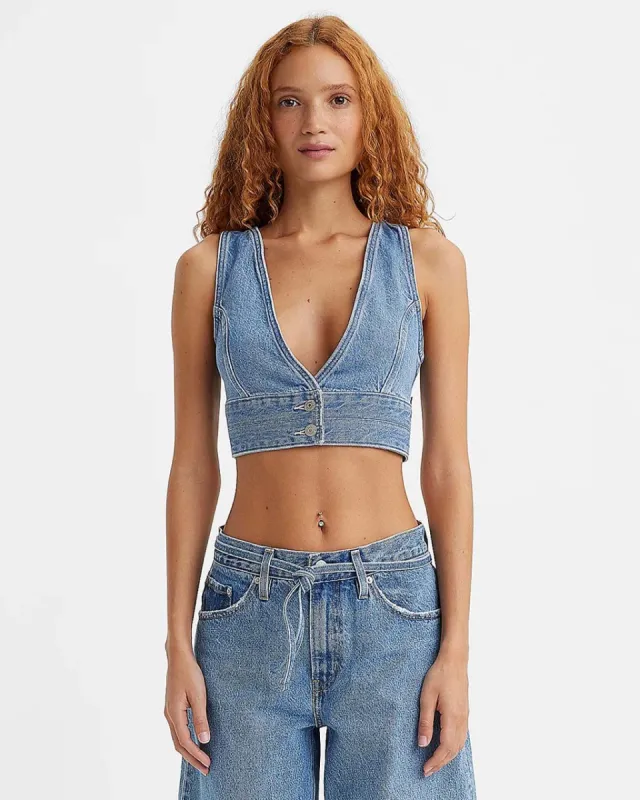 Raine Denim Crop Top - Check Yourself 2 sold by ban.do