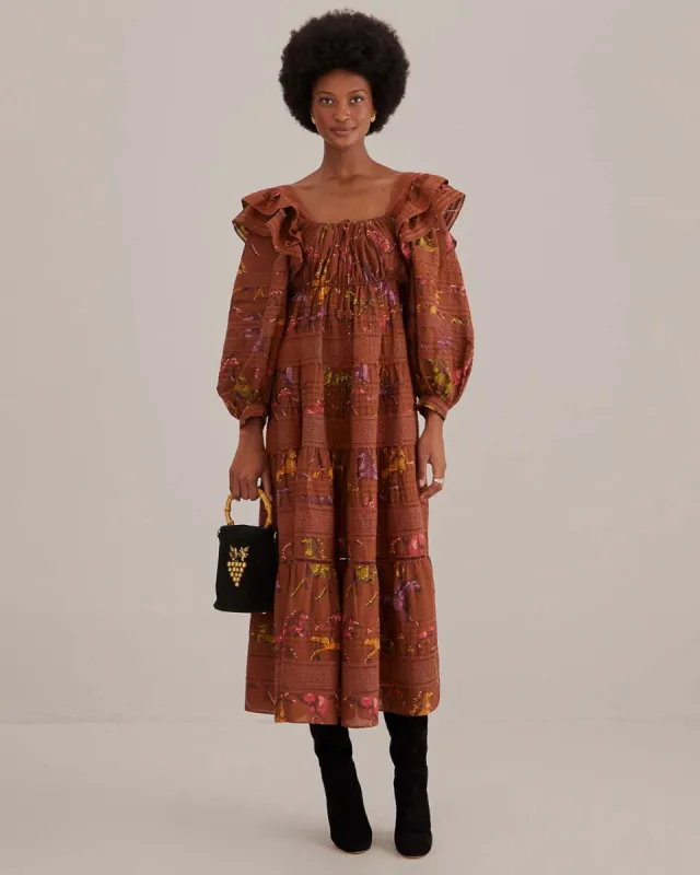 Brown Dotted Horses Maxi Dress sold by ban.do