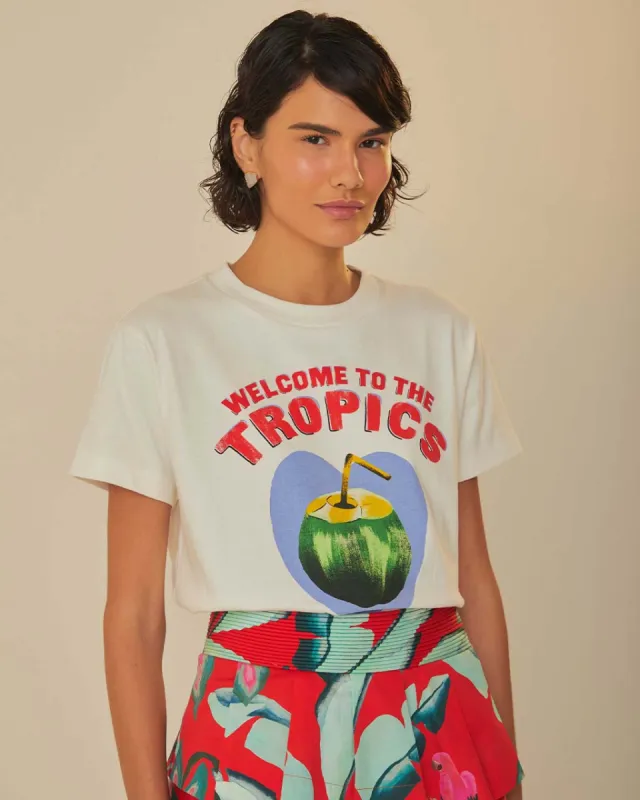 White Welcome To The Tropics Organic Cotton T-Shirt sold by ban.do