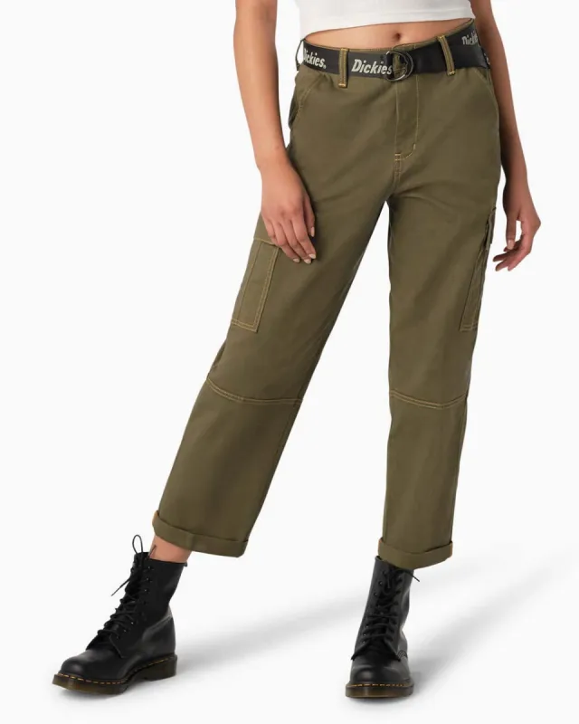 Contrast Stitch Cropped Cargo Pants - Military Green sold by ban.do