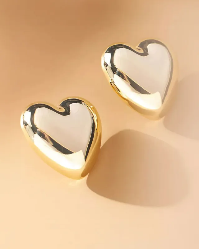 Oversized Gold Puffy Heart Earrings sold by ban.do
