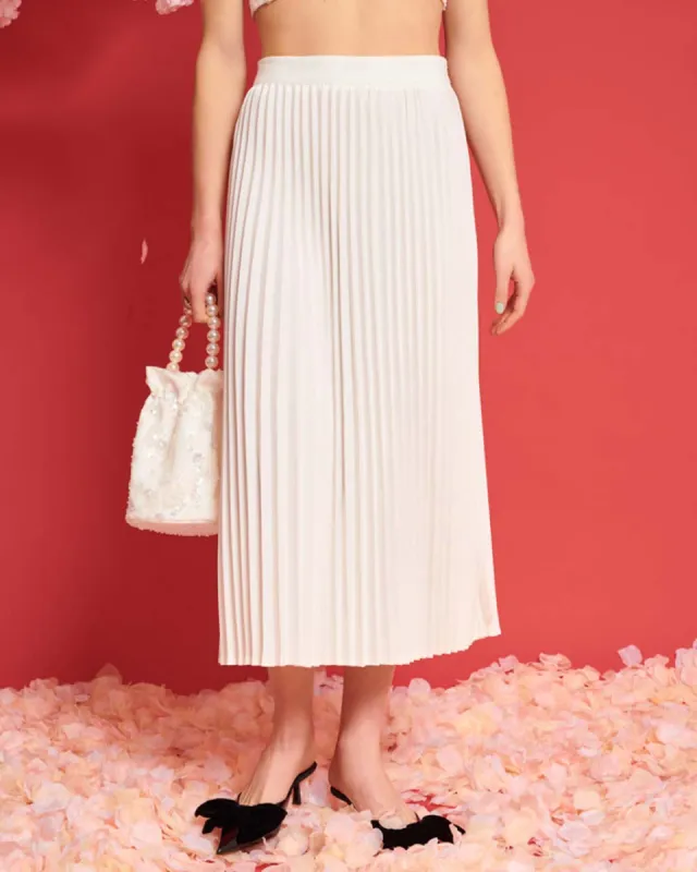 Carolina Pleated Midi Skirt - Pearled Ivory sold by ban.do