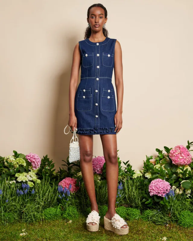 Rosie Mini Dress - Raw Denim sold by ban.do
