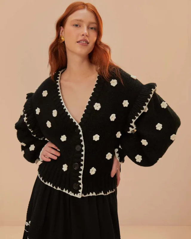 Black And White Flowers Knit Cardigan sold by ban.do