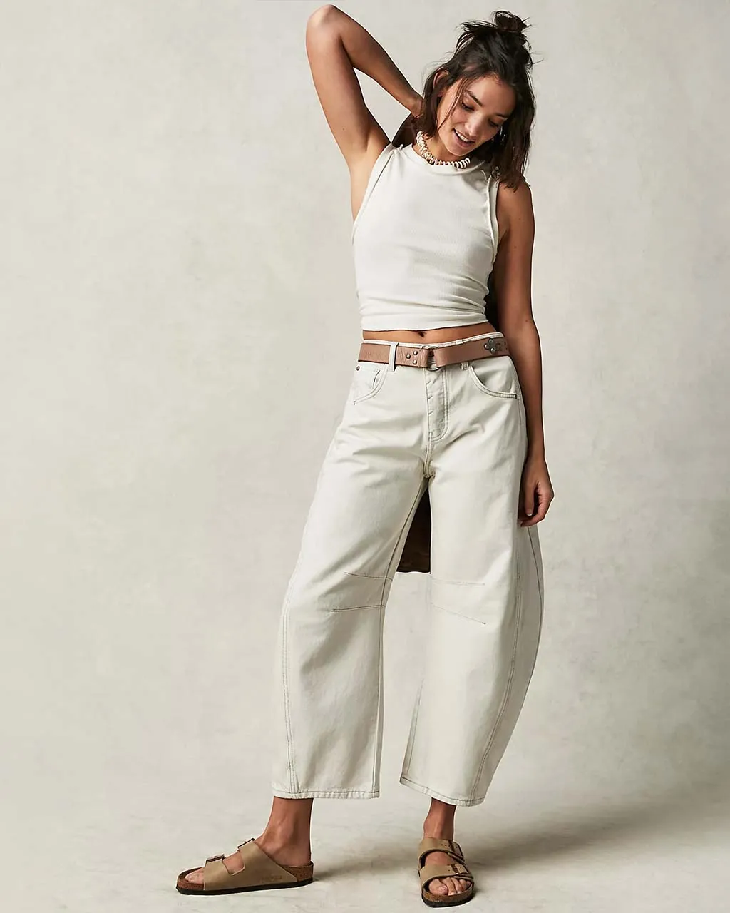 We The Free Good Luck Mid-Rise Barrel Jeans - Milk sold by ban.do