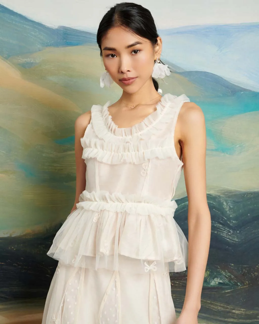 Jolene Tulle Ruffle Top sold by ban.do