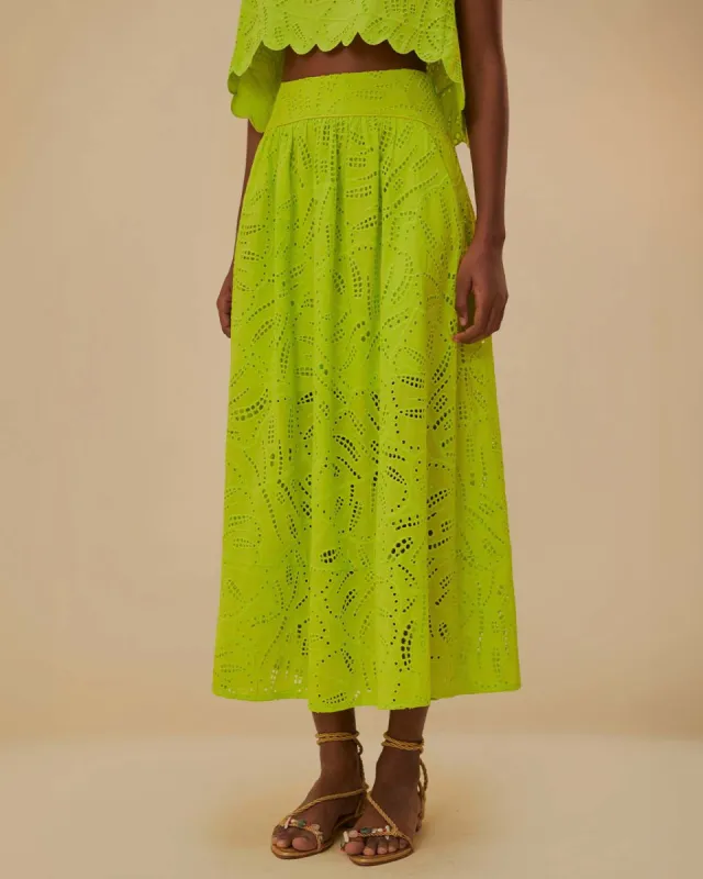 Green Monstera Eyelet Maxi Skirt sold by ban.do