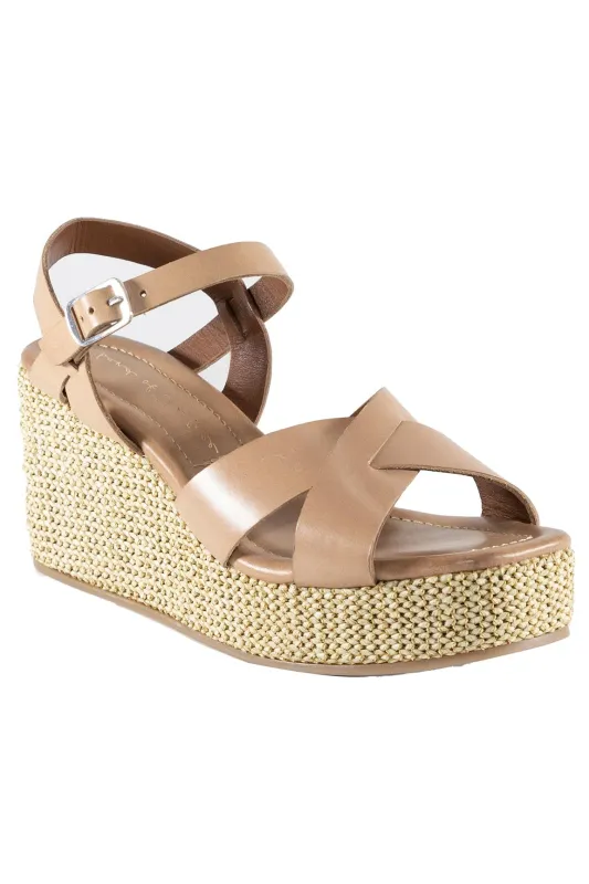 Antares Natural Leather Wedge Strappy Sandal sold by Band of Gypsies