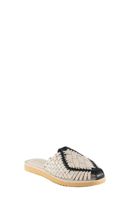 Comet Bone and Black Woven Leather Mule sold by Band of Gypsies