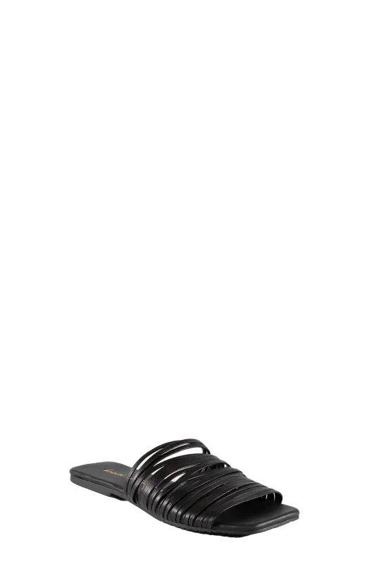 Lyra Black Leather Strappy Slide Sandal made by Band of Gypsies