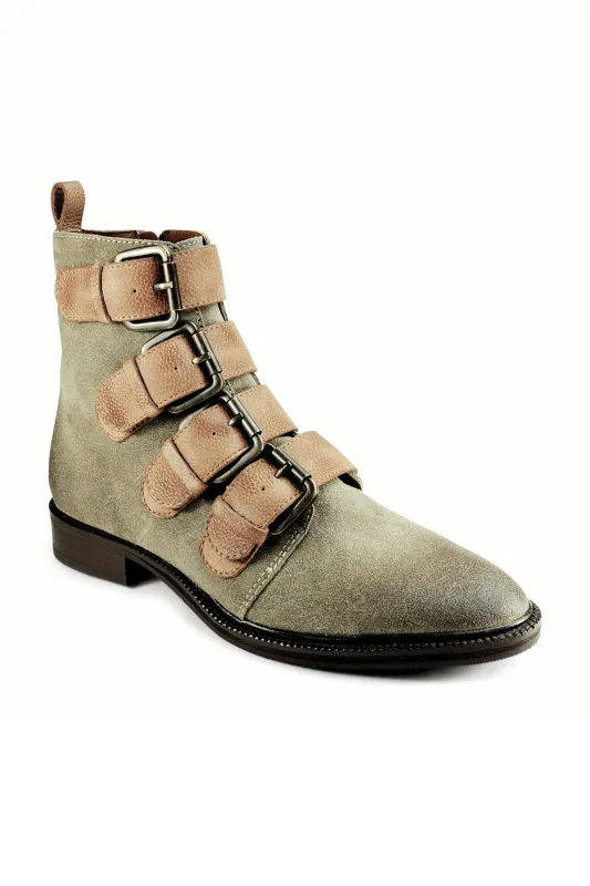 Hawthorne Taupe Suede Buckle Boot sold by Band of Gypsies