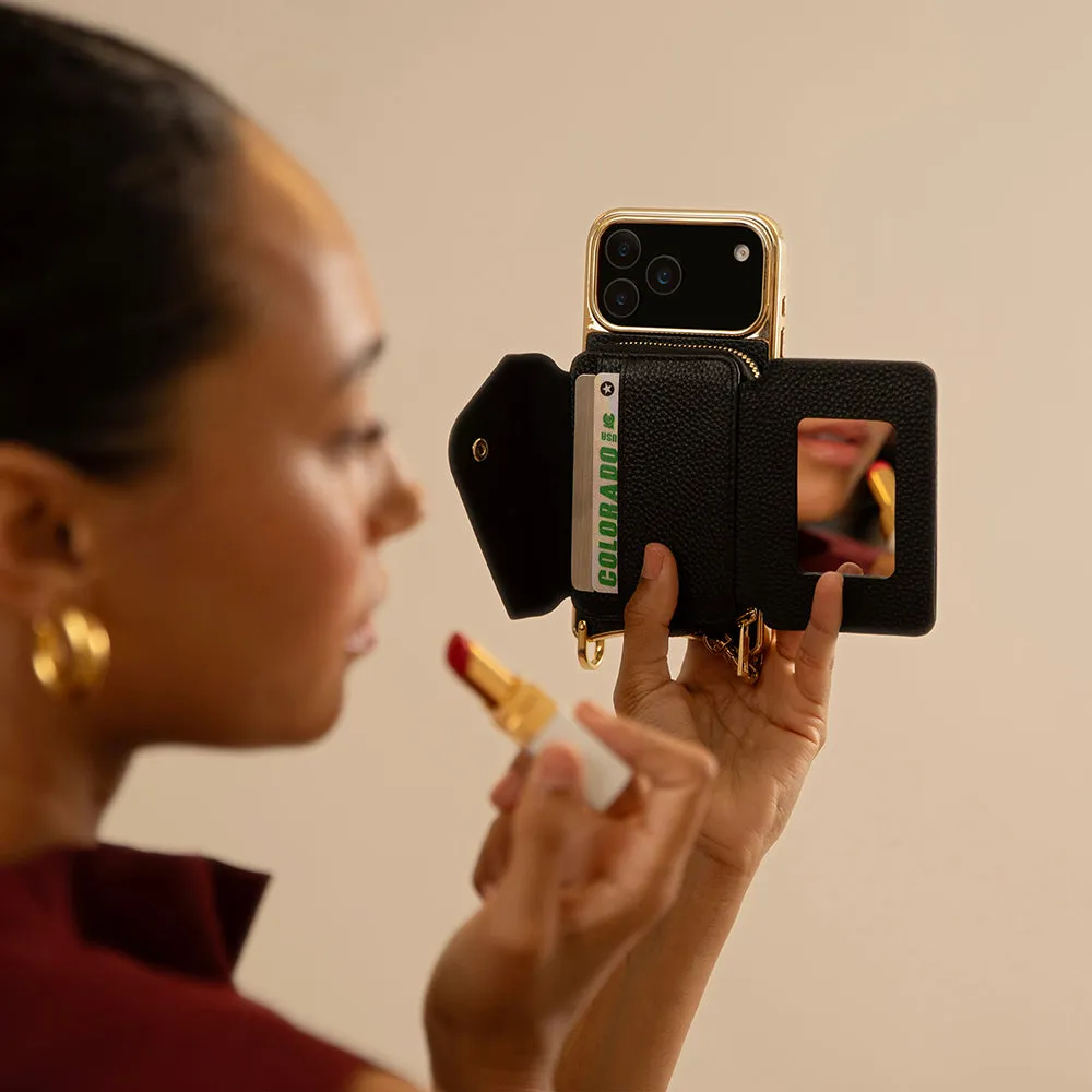 Ivy Large Mirror Wallet Crossbody Phone Case - Black/Gold sold by Bandolier product image thumbnail 3