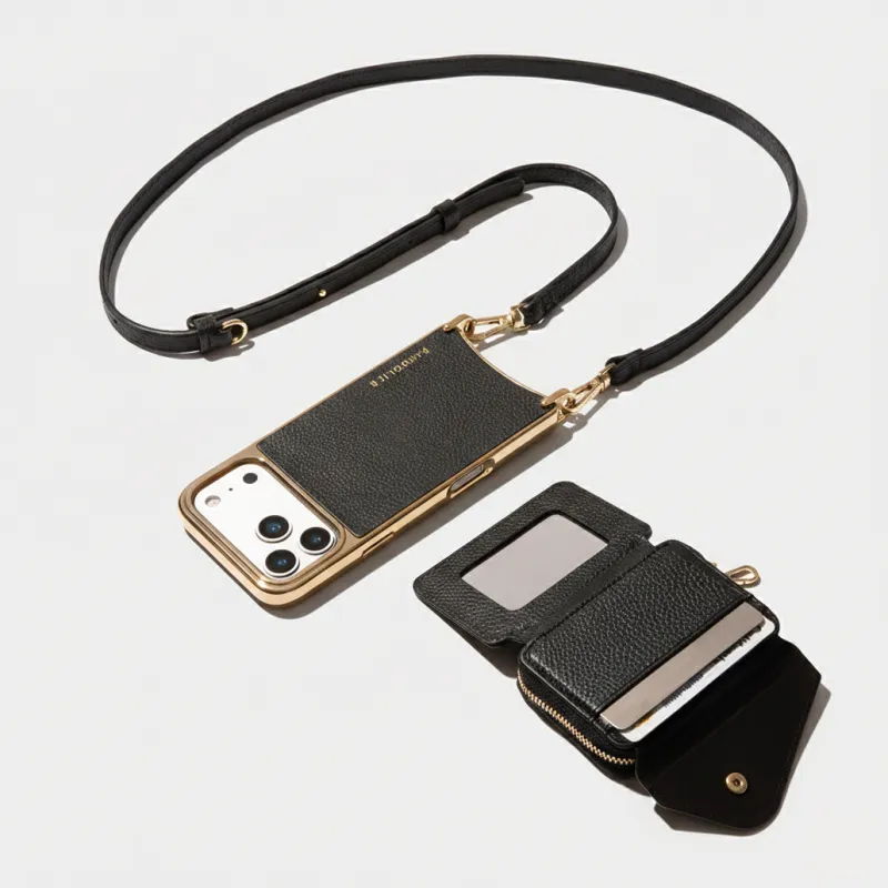 Ivy Large Mirror Wallet Crossbody Phone Case - Black/Gold made by Bandolier