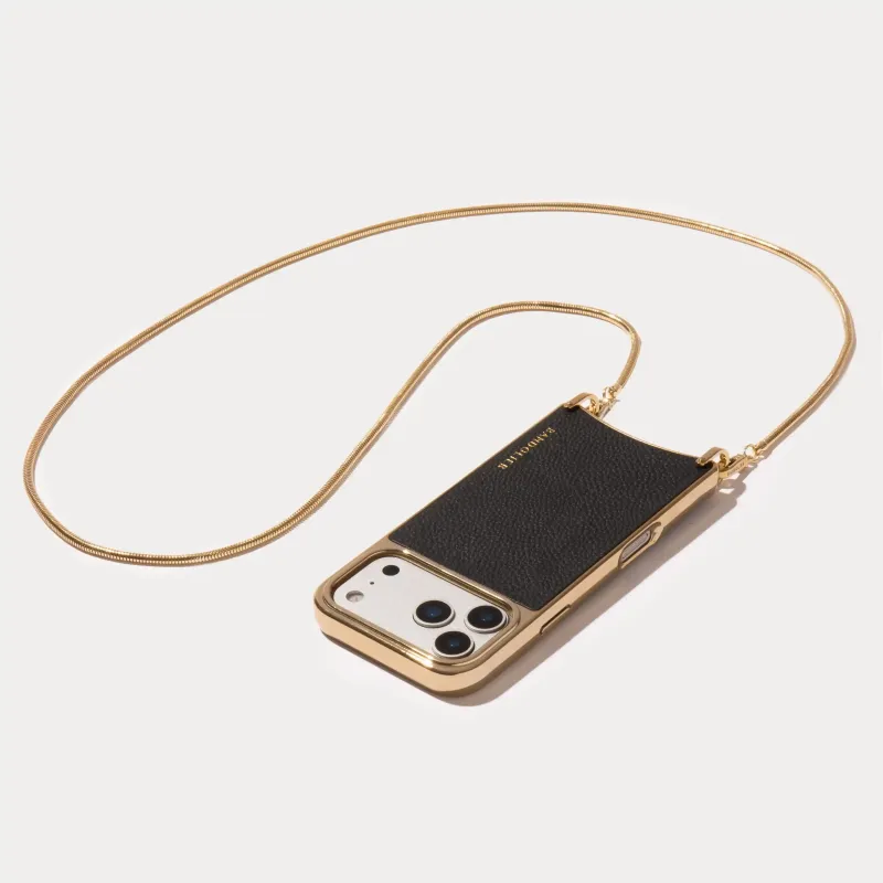 Rayna Chain Chrome Crossbody Phone Case - Black/Gold made by Bandolier