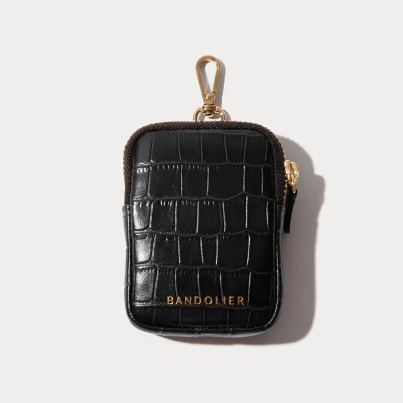 Mini Zip Clip-On Pouch - Black Croc/Gold made by Bandolier