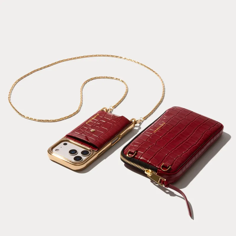 Cora Pouch Set - Red Croc/Gold made by Bandolier