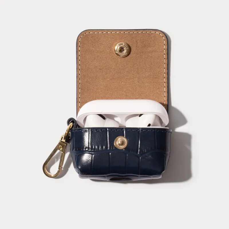 Avery AirPods Clip-On Pouch - Navy Croc/Gold made by Bandolier