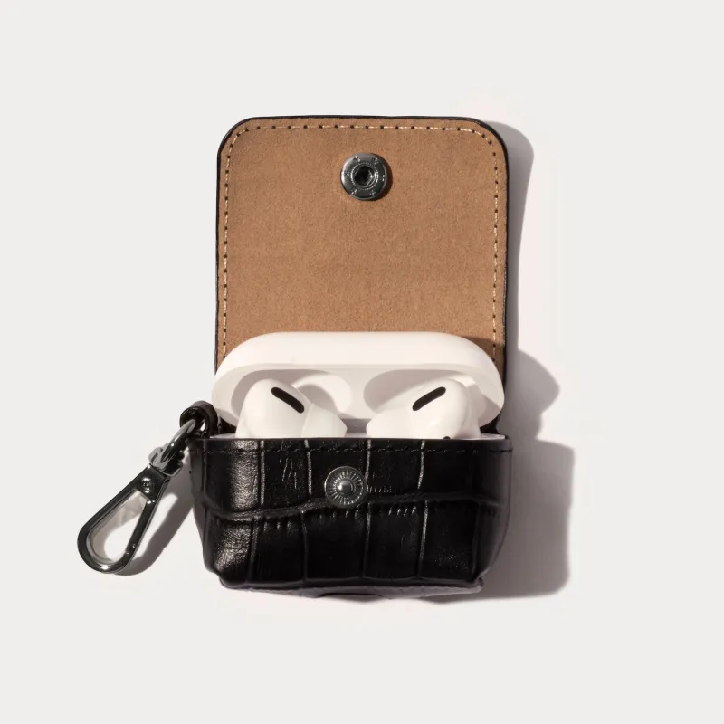 Avery AirPods Clip-On Pouch - Black Croc/Pewter made by Bandolier