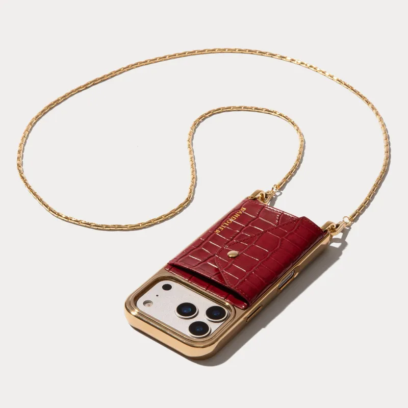Cora Crossbody Phone Case - Red Croc/Gold sold by Bandolier