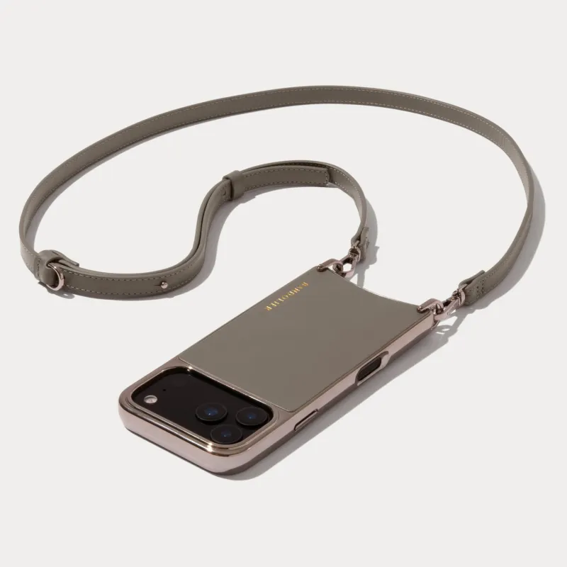 Rayna Chrome Crossbody Phone Case - Warm Gray/Antique Silver made by Bandolier