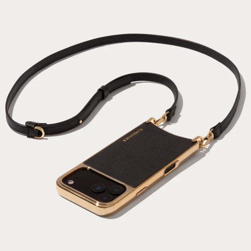 Rayna Chrome Crossbody Phone Case - Black/Gold made by Bandolier