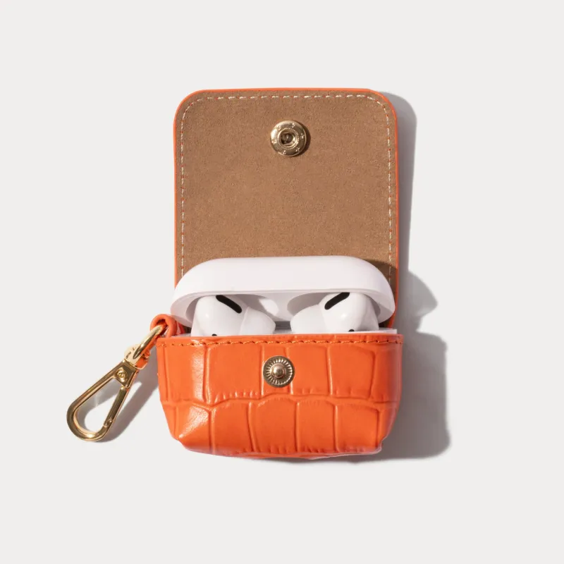Avery AirPods Clip-On Pouch  - Orange Croc/Gold made by Bandolier