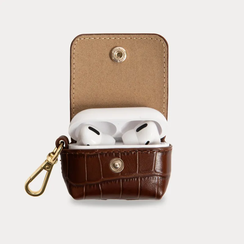 Avery AirPod Clip-On Pouch - Brown Croc/Gold made by Bandolier