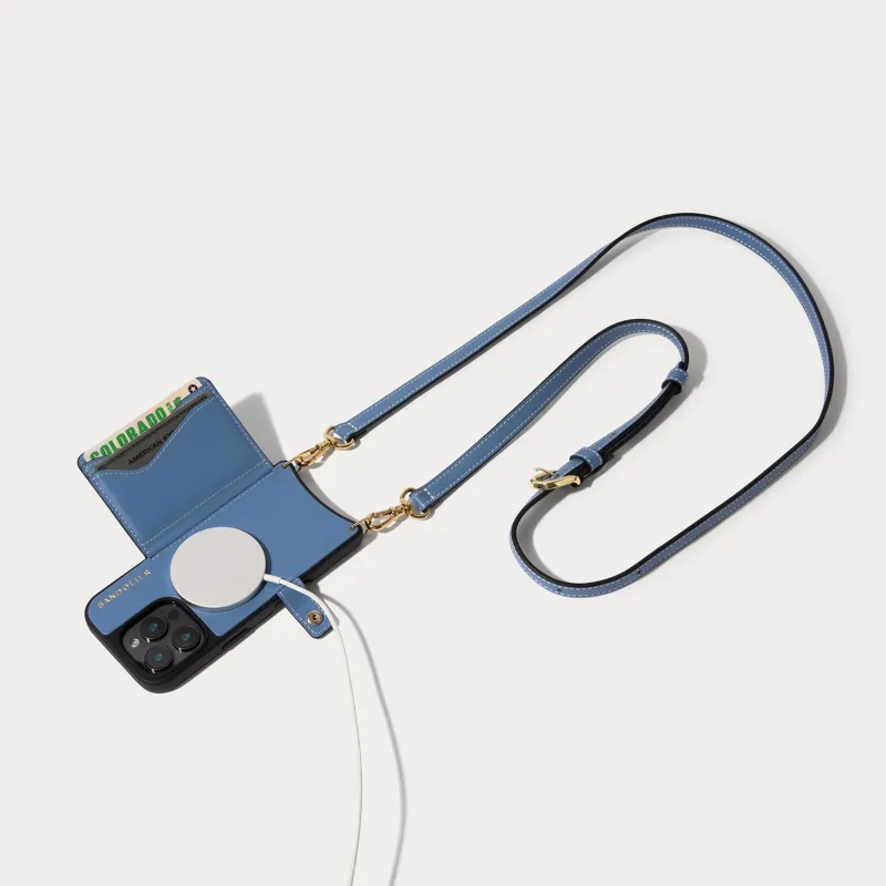 Casey Magsafe Charging Crossbody Bandolier - Dusty Blue/Gold made by Bandolier