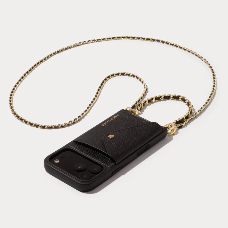 Lily Side Slot Leather Crossbody Bandolier Set - Black/Gold made by Bandolier