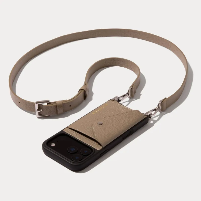 Hailey Side Slot Leather Crossbody Bandolier - Greige/Silver made by Bandolier