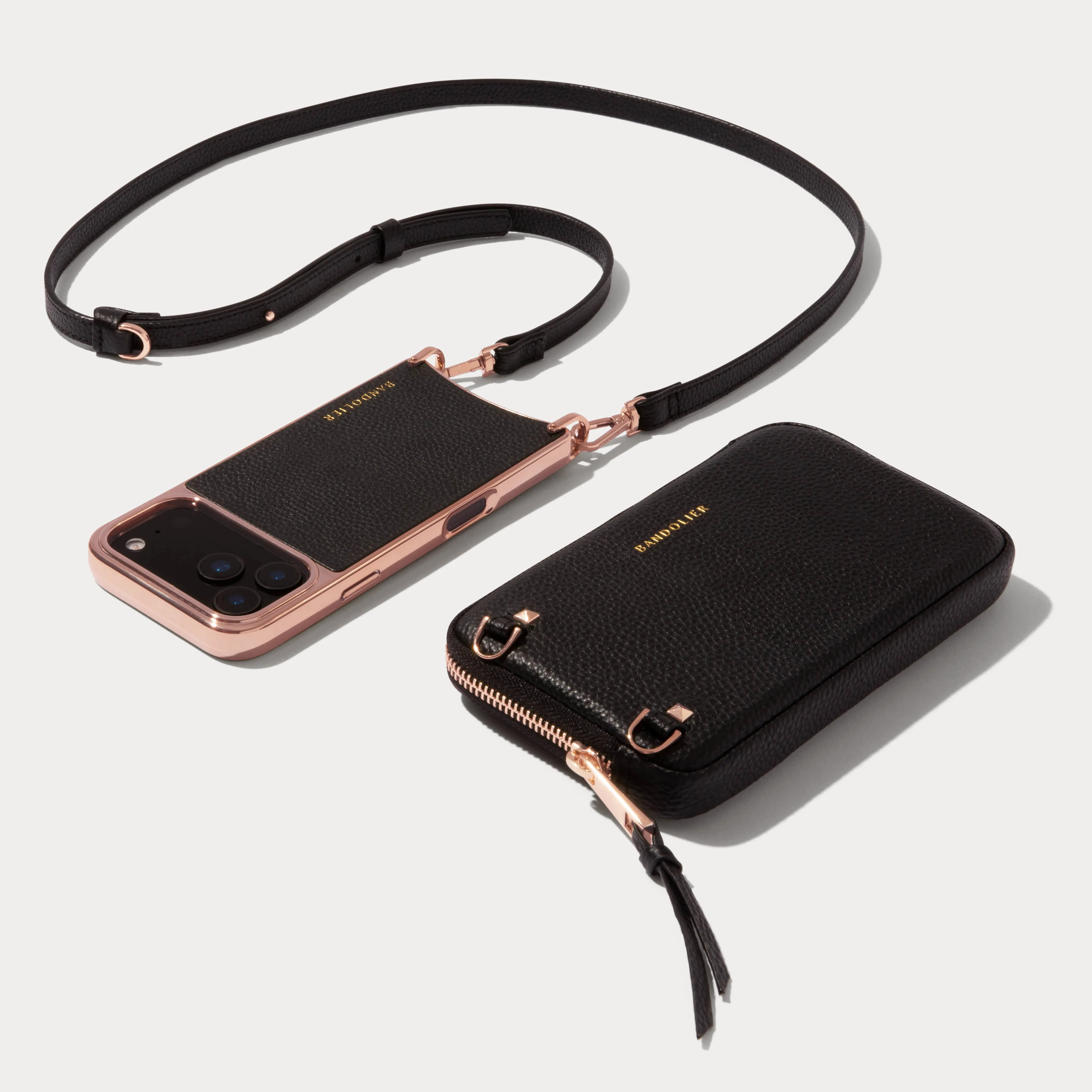 Rayna Chrome Pouch Set - Black/Chrome Rose Gold sold by Bandolier