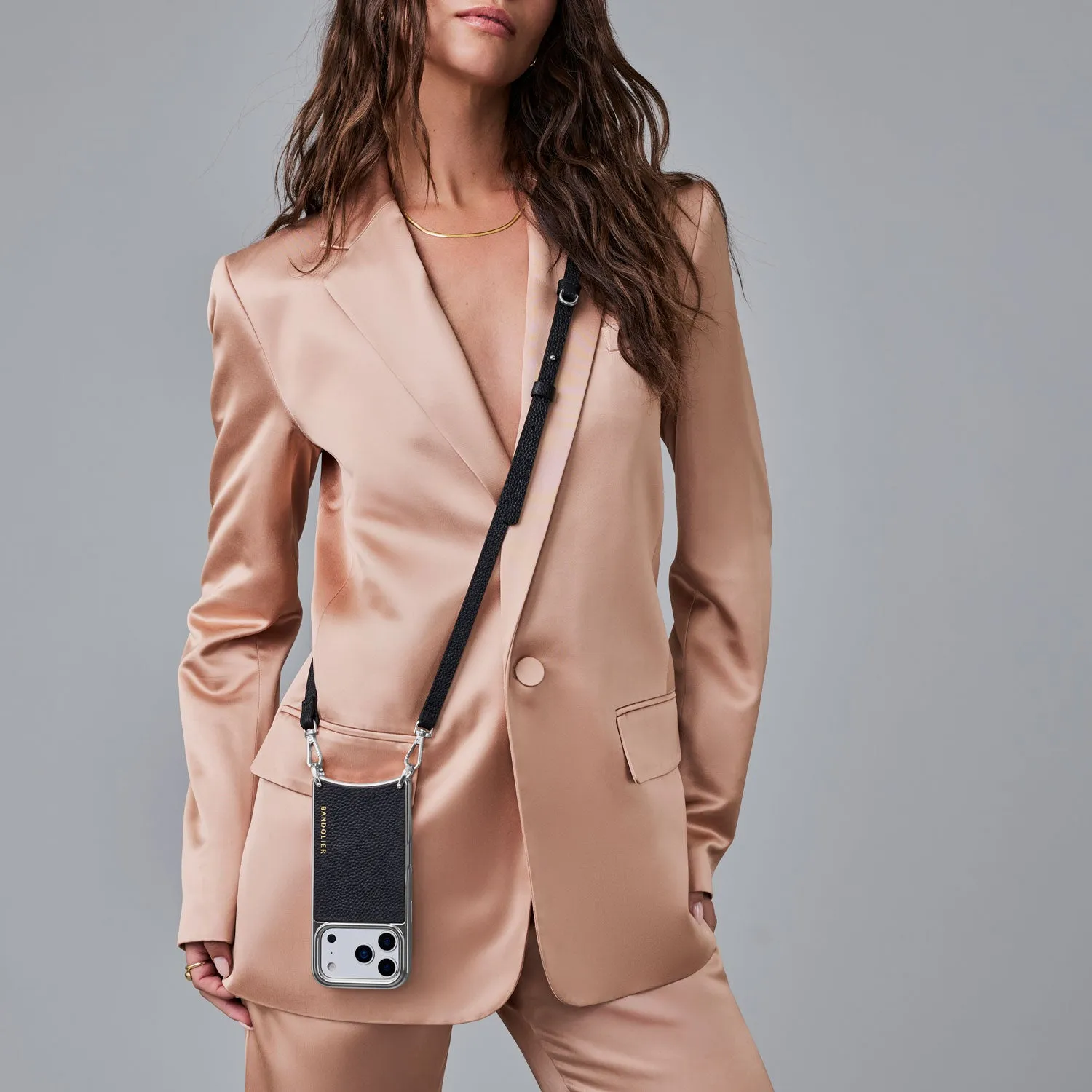 Rayna Chrome Crossbody Phone Case - Black/Chrome Silver sold by Bandolier product image thumbnail 4