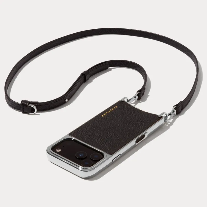 Rayna Chrome Crossbody Phone Case - Black/Chrome Silver made by Bandolier