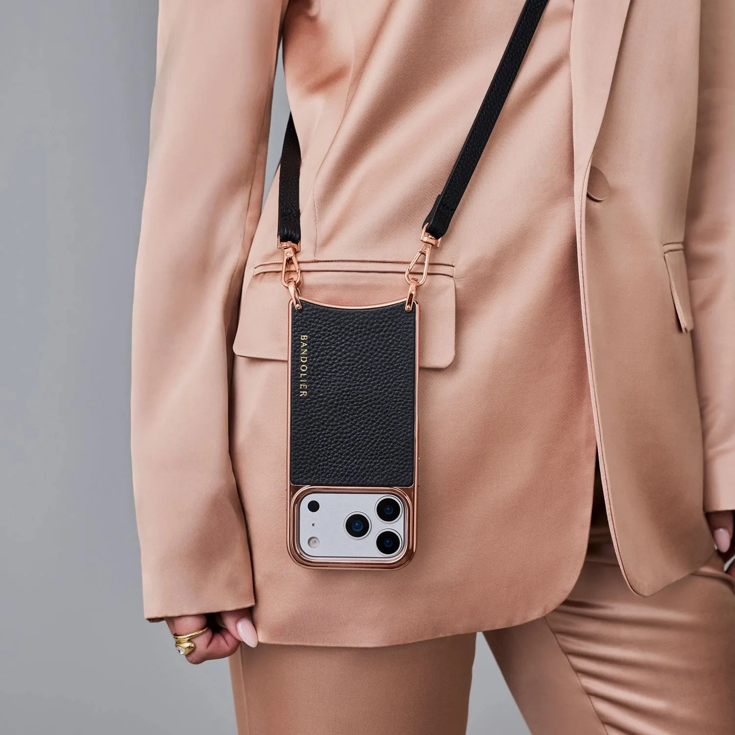 Rayna Chrome Crossbody Phone Case - Black/Chrome Rose Gold sold by Bandolier product image thumbnail 2