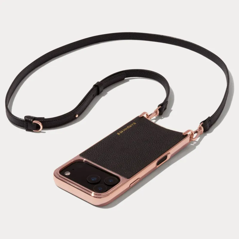 Rayna Chrome Crossbody Phone Case - Black/Chrome Rose Gold made by Bandolier