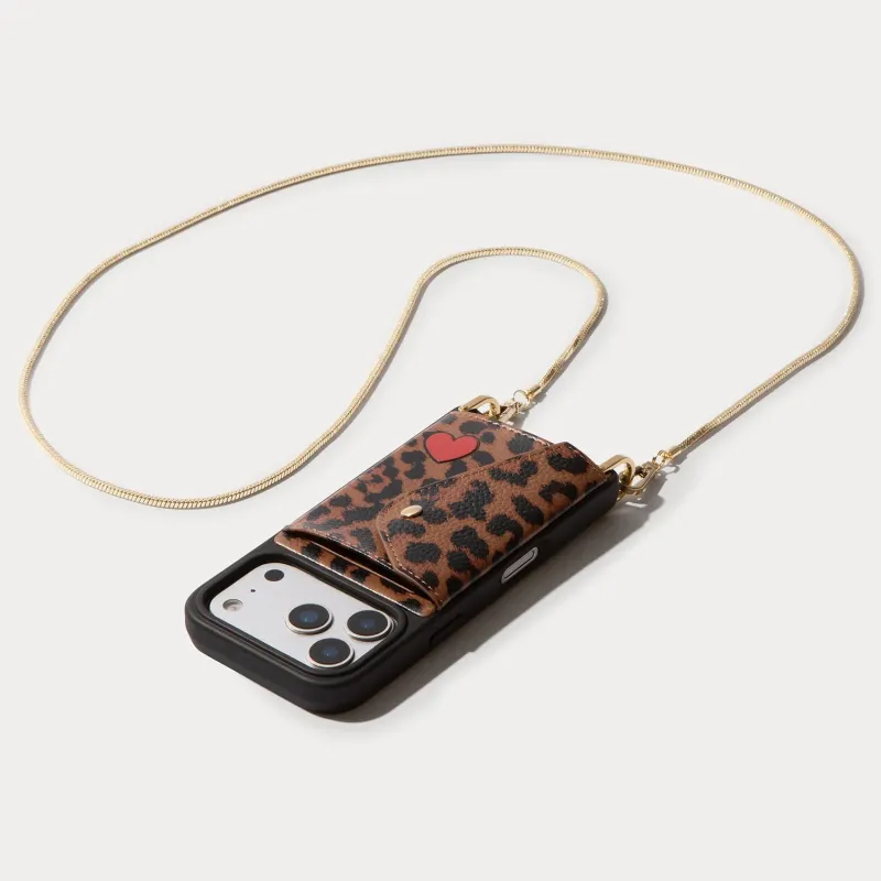 Gia Crossbody Phone Case - Heart Leopard/Gold made by Bandolier