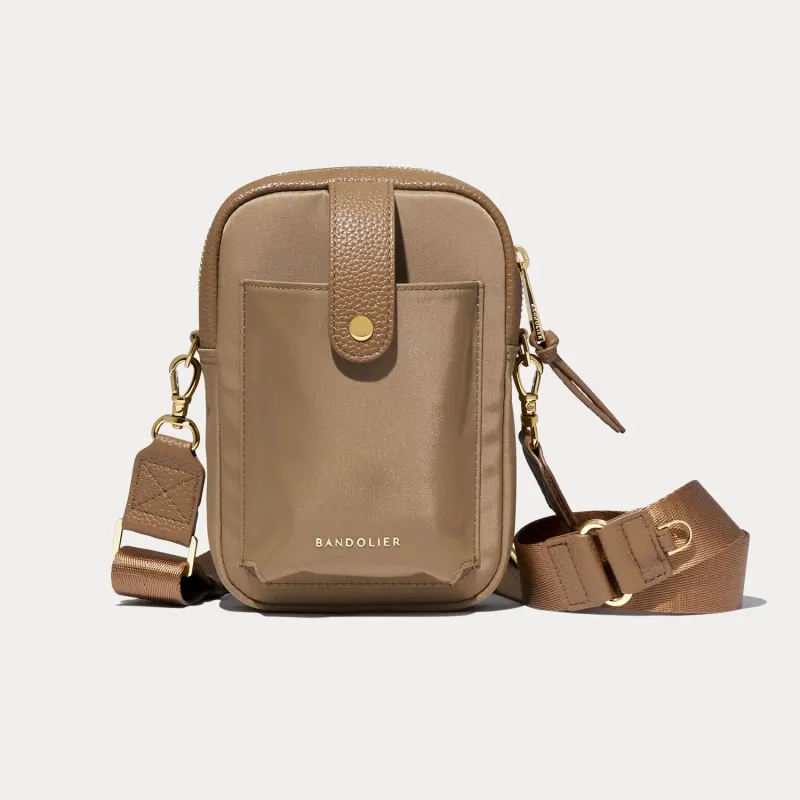 Dillon Nylon Crossbody Bag - Taupe/Gold made by Bandolier