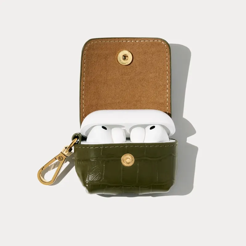 Avery AirPod Clip-On Pouch - Olive Croc/Gold made by Bandolier