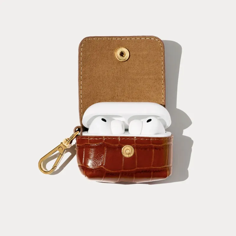 Avery AirPod Clip-On Pouch - Auburn Croc/Gold made by Bandolier